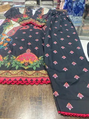 Black Digital Print Ban Collar Lawn 2Pcs Set thumbnail 3