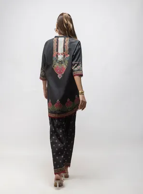 Black Digital Print Ban Collar Lawn 2Pcs Set thumbnail 5