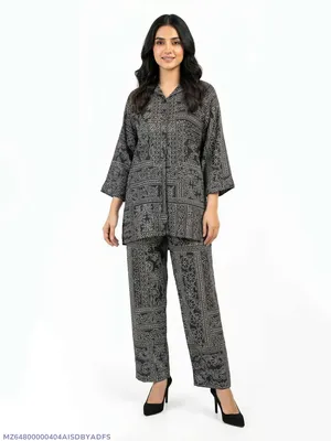2 Pcs Women's Stitched Lawn Printed Shirt And Trouser