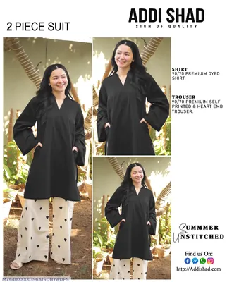 Women 2-Piece Black Lawn Suit Summer Unstitched