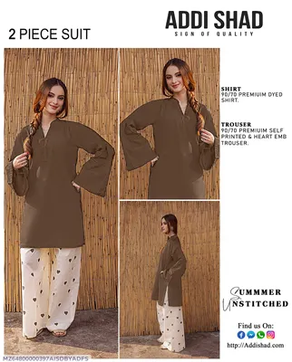 Women's Unstitched 2-Piece Suit Addi Shah Brown Lawn with Embroidered Trouser