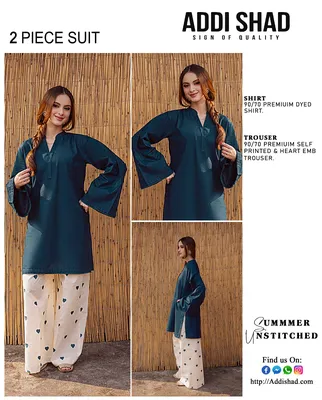 2 Piece Unstitched Suit Addi Shah Teal White Lawn thumbnail 3