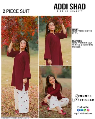 Women Maroon Lawn 2-Piece Unstitched Suit thumbnail 1