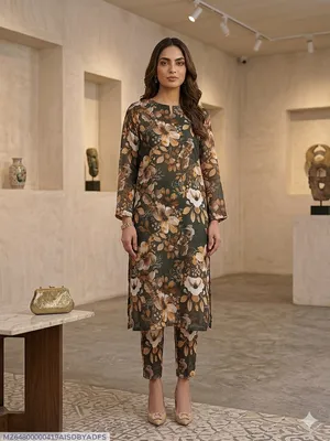 2 Pcs Women's Unstitched Digital Print Suit
