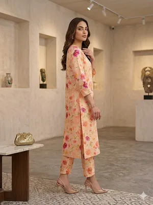 Stylish Orange Lawn Suit with Digital Print - 2 Pcs Ensemble
