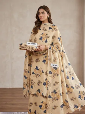 2 Pcs Women's Unstitched Digital Print Suit thumbnail 1