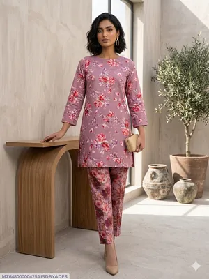 2 Pcs Women's Unstitched Digital Print Suit