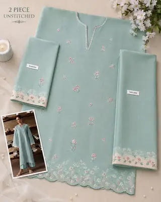 2 Pcs Women's Unstitched Embroidered Suit thumbnail 2