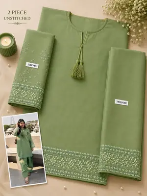 2 Pcs Women's Unstitched Embroidered Suit thumbnail 2