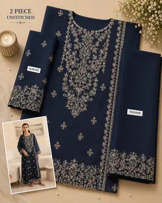 2 Pcs Women's Unstitched Embroidered Suit thumbnail 2