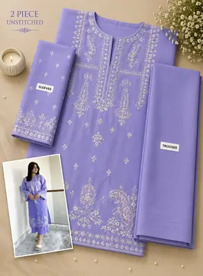2 Pcs Women's Unstitched Embroidered Suit thumbnail 2