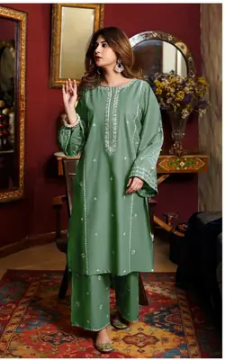 2 Pcs Women's Unstitched Embroidered Suit