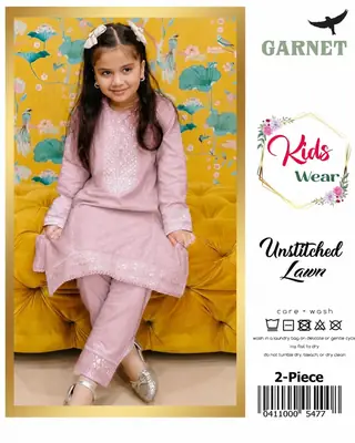 2 Pcs Girl's Lawn Embroidered Unstitched Suit