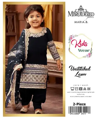 2 Pcs Girl's Lawn Embroidered Unstitched Suit