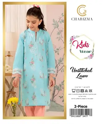2 Pcs Girl's Lawn Embroidered Unstitched Suit