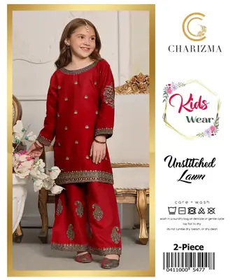 2 Pcs Girl's Lawn Embroidered Unstitched Suit