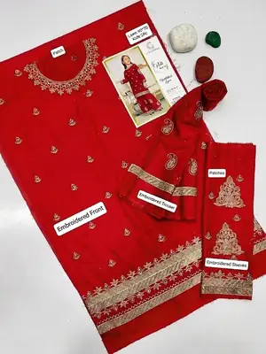 2 Pcs Girl's Lawn Embroidered Unstitched Suit thumbnail 2