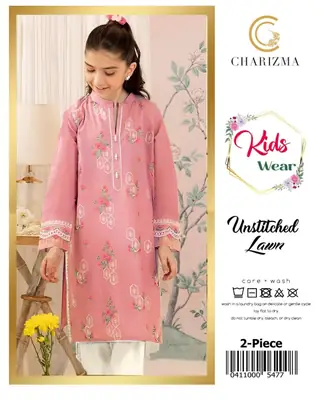2 Pcs Girl's Lawn Embroidered Unstitched Suit