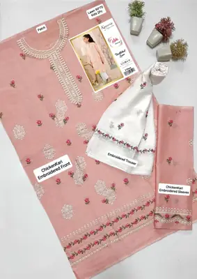 2 Pcs Girl's Lawn Embroidered Unstitched Suit thumbnail 2