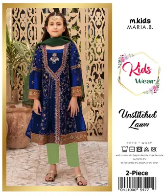 2 Pcs Girl's Lawn Embroidered Unstitched Suit