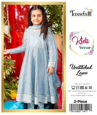 2 Pcs Girl's Lawn Embroidered Unstitched Suit