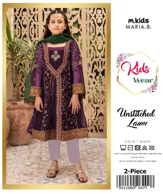 2 Pcs Girl's Lawn Embroidered Unstitched Suit