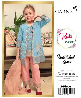 2 Pcs Girl's Lawn Embroidered Unstitched Suit
