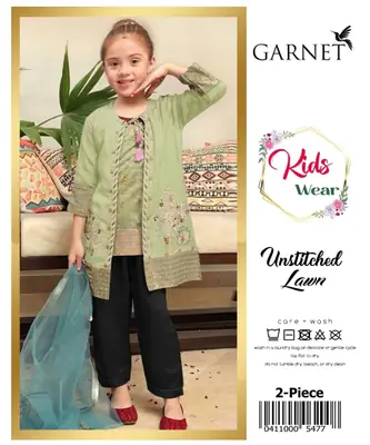 2 Pcs Girl's Lawn Embroidered Unstitched Suit