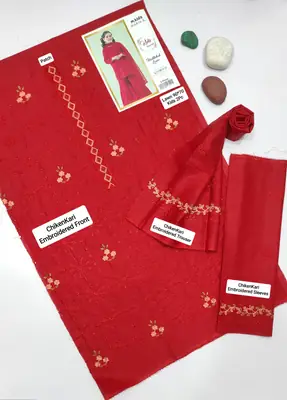 2 Pcs Girl's Lawn Embroidered Unstitched Suit thumbnail 2