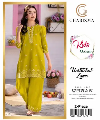 2 Pcs Girl's Lawn Embroidered Unstitched Suit