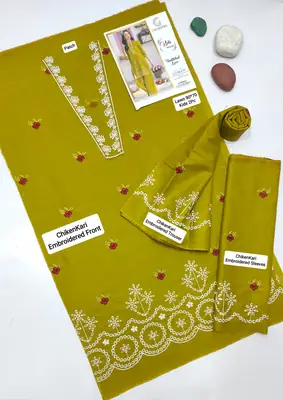 2 Pcs Girl's Lawn Embroidered Unstitched Suit thumbnail 2