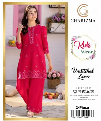 2 Pcs Girl's Lawn Embroidered Unstitched Suit