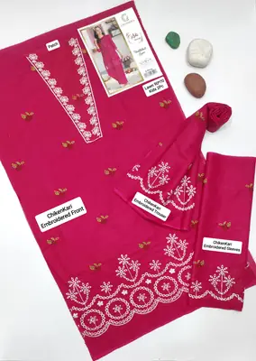 2 Pcs Girl's Lawn Embroidered Unstitched Suit thumbnail 2