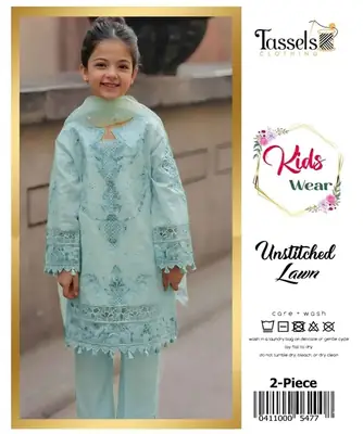 2 Pcs Girl's Lawn Embroidered Unstitched Suit
