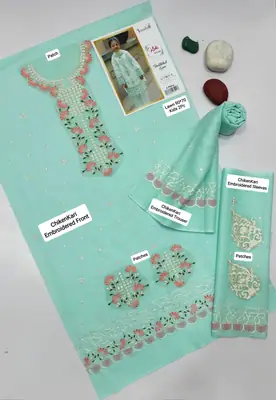 2 Pcs Girl's Lawn Embroidered Unstitched Suit thumbnail 2