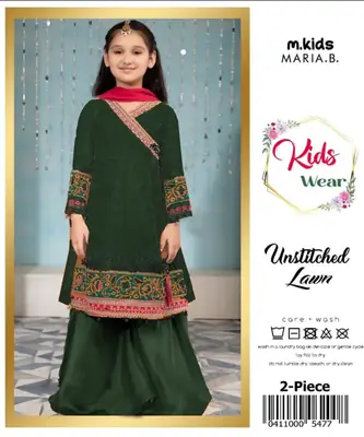 2 Pcs Girl's Lawn Embroidered Unstitched Suit