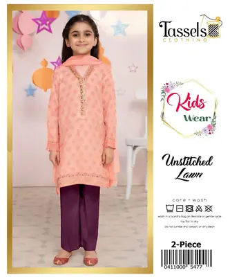 2 Pcs Girl's Lawn Embroidered Unstitched Suit