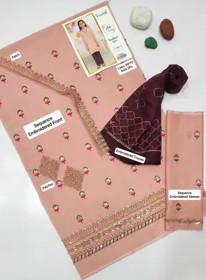 2 Pcs Girl's Lawn Embroidered Unstitched Suit thumbnail 2