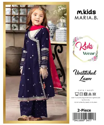 2 Pcs Girl's Lawn Embroidered Unstitched Suit