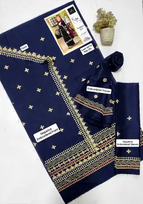 2 Pcs Girl's Lawn Embroidered Unstitched Suit thumbnail 2