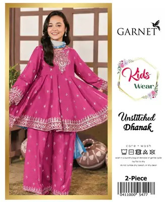 2 Pcs Girl's Dhanak Embroidered Unstitched Suit