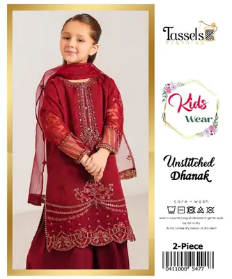 2 Pcs Girl's Dhanak Embroidered Unstitched Suit