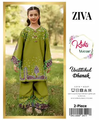 2 Pcs Girl's Dhanak Embroidered Unstitched Suit