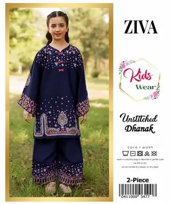 2 Pcs Girl's Dhanak Embroidered Unstitched Suit
