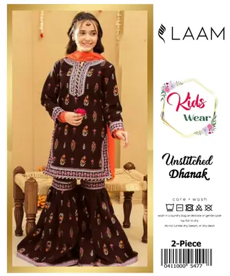2 Pcs Girl's Dhanak Embroidered Unstitched Suit