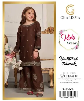 2 Pcs Girl's Dhanak Embroidered Unstitched Suit
