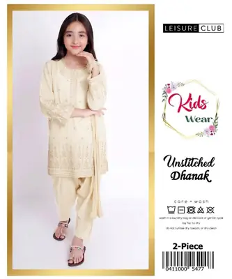 2 Pcs Girl's Dhanak Embroidered Unstitched Suit