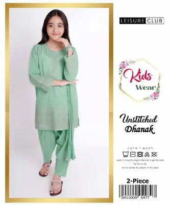 2 Pcs Girl's Dhanak Embroidered Unstitched Suit