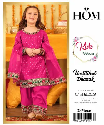 2 Pcs Girl's Dhanak Embroidered Unstitched Suit