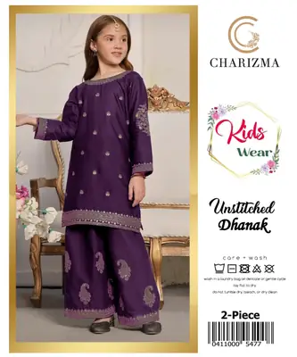 2 Pcs Girl's Dhanak Embroidered Unstitched Suit